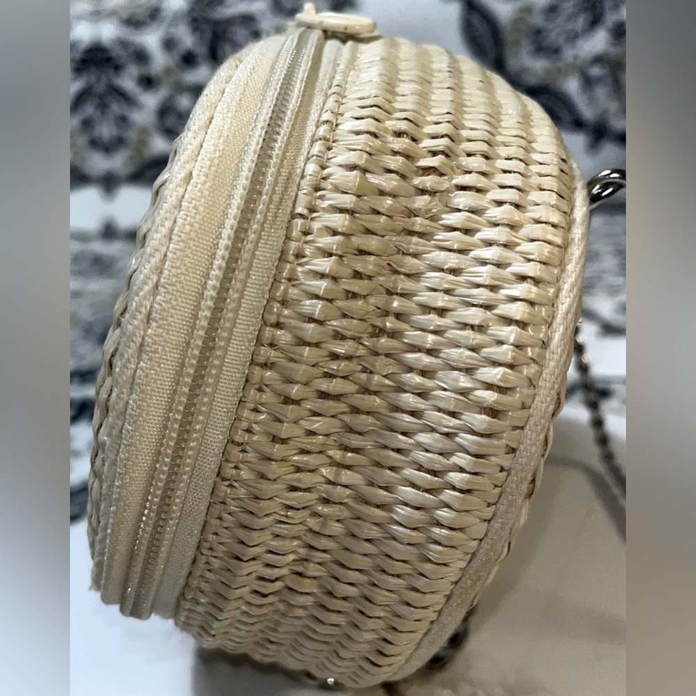 Vintage Christian DIOR Perfume Straw Weave Canvas Trim Dune Zip Tabs - Picture 3 of 14